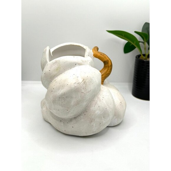 Decorative White Pumpkin Planter With Orange Stem - Picture 5 of 8